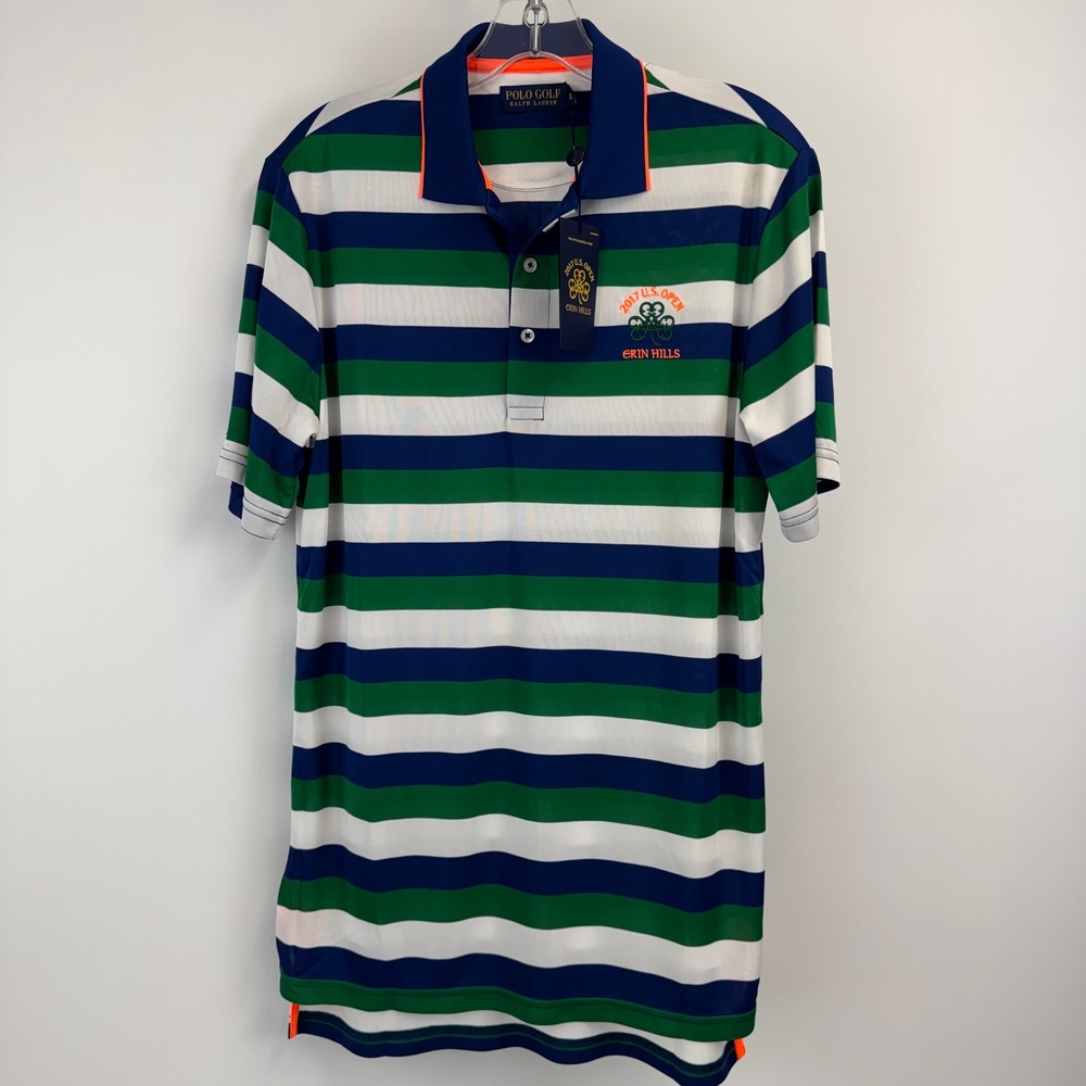 Polo Golf Ralph Lauren Polo Shirt Men's Small Blue Green Stripe 2017 US Open NWT